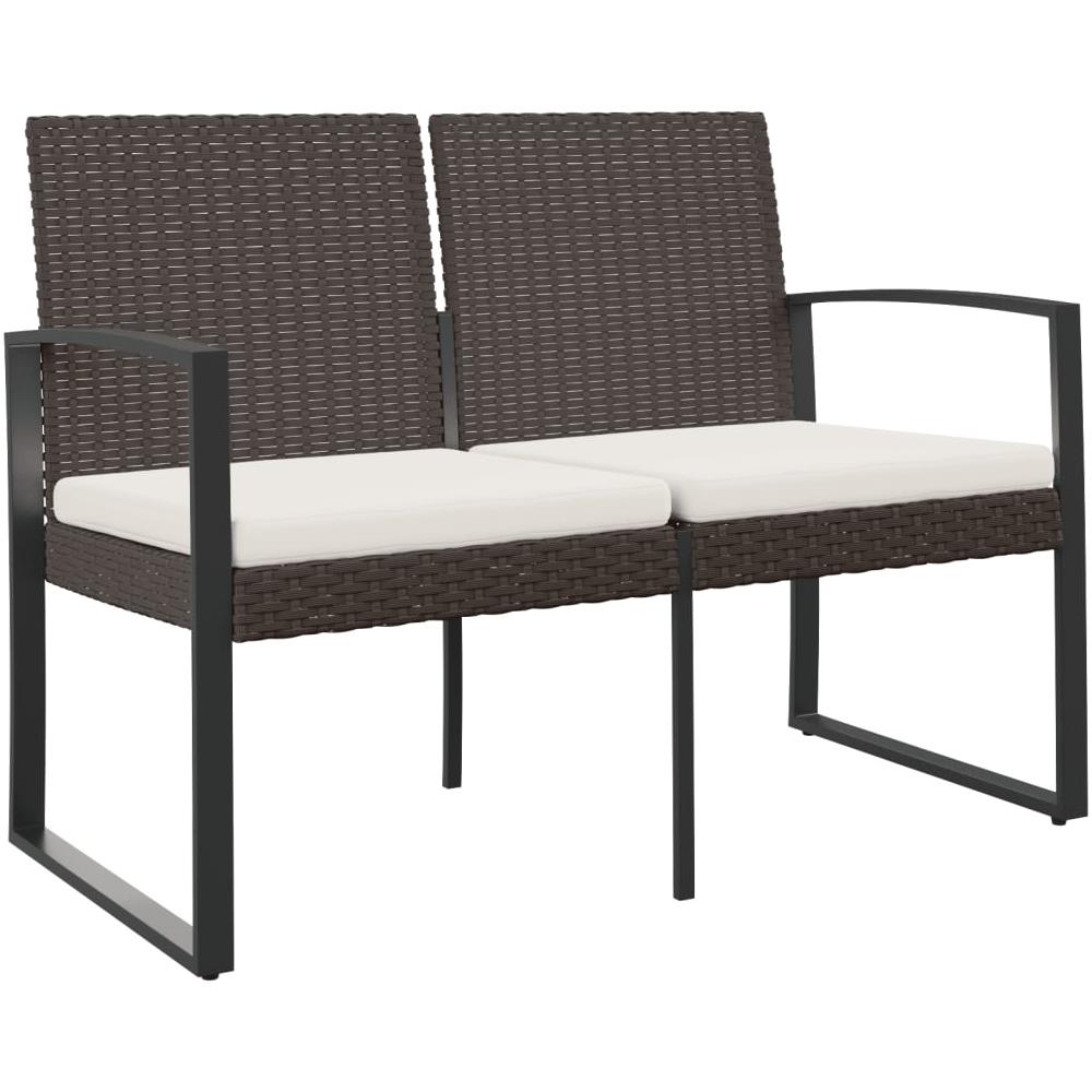 Panca Da Giardino A 2 Posti Con Cuscini In Rattan Pp Marrone - Foto 2