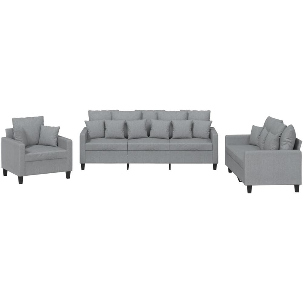 Set Divani 3 Pz Con Cuscini Grigio Chiaro In Tessuto - Foto 2