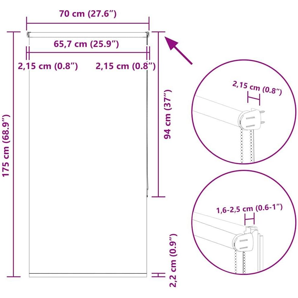 Tenda a Rullo Oscurante 70x175 cm Larghezza Tessuto 65,7 cm - Foto 10