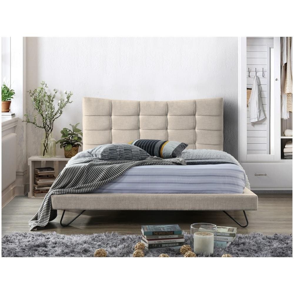 Letto Matrimoniale In Tessuto Beige 180 X 200 Cm Lannion - Foto 2