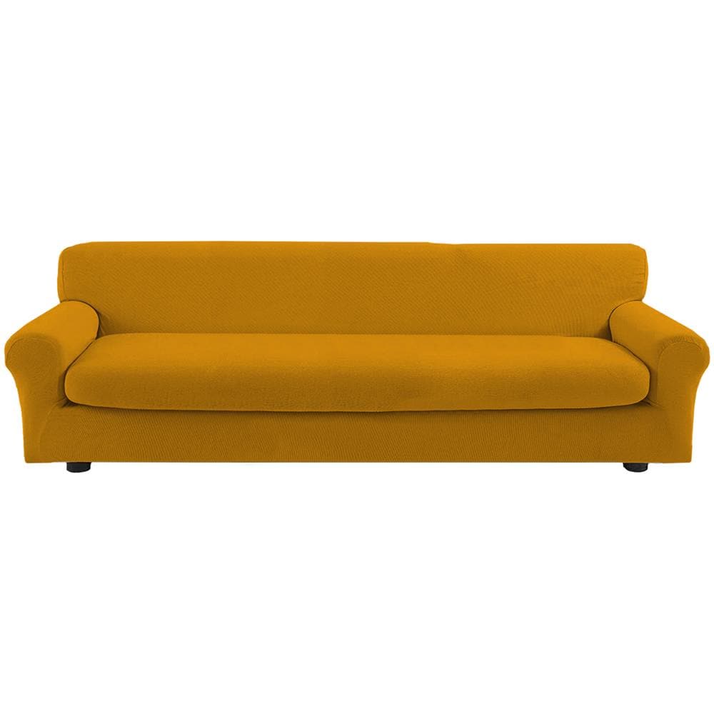 Copridivano Bielastico Antimacchia Con Copricuscini Separati - Copridivano 3 Posti (estensibile Da 150 A 210 Cm) + 1 Cuscino 3 Posti Oro - Foto 1
