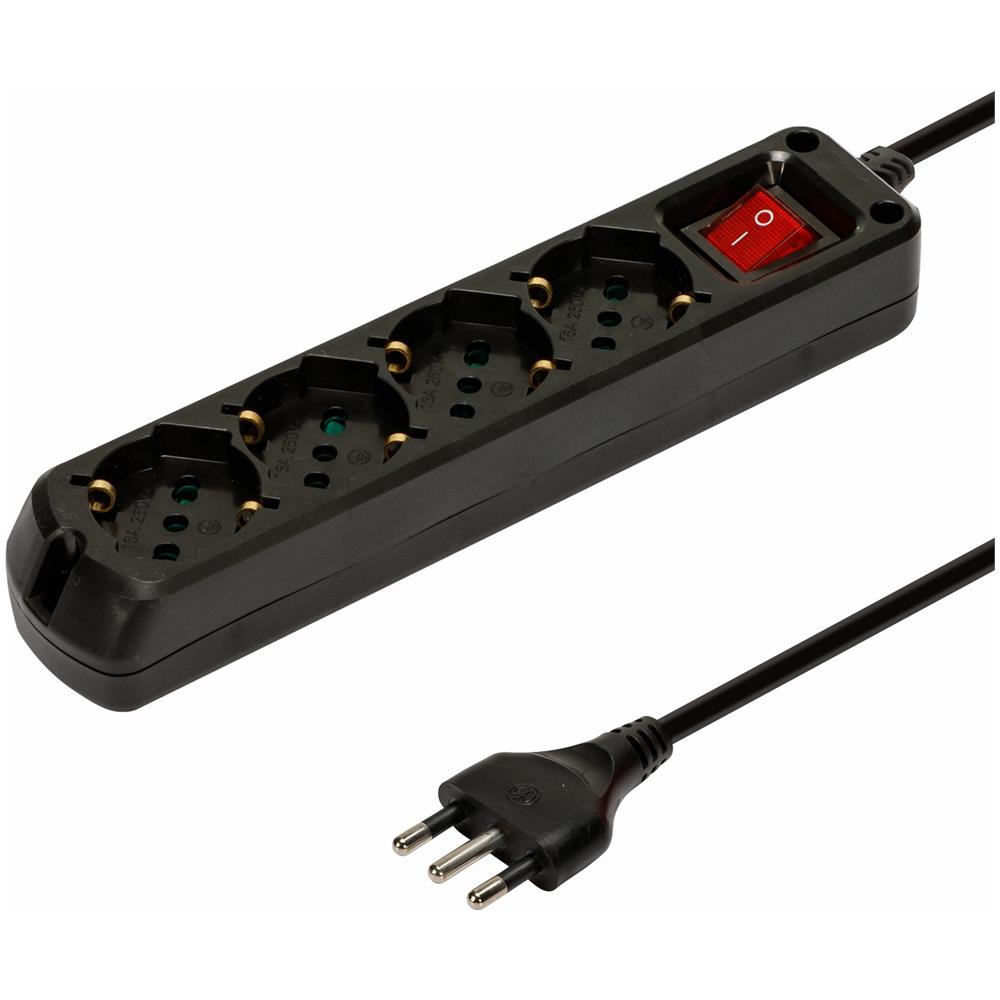 Multipresa 4 Posti Polivalenti Schuko + 10/16a Con Interruttore Cavo 1m E Spina 16a - Foto 1