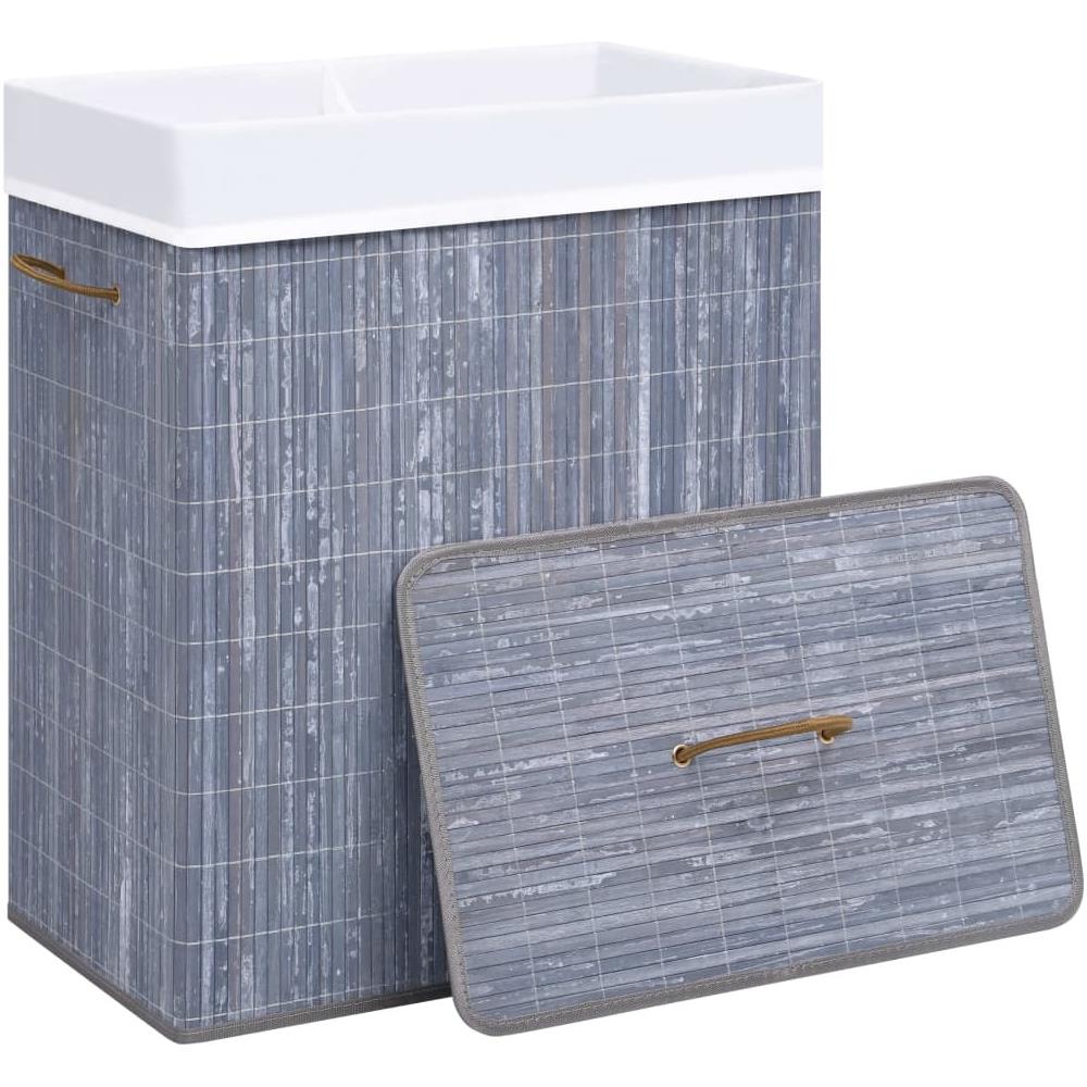 Cesto Portabiancheria in Bambù a 2 Sezioni Grigio 100 L - Foto 2