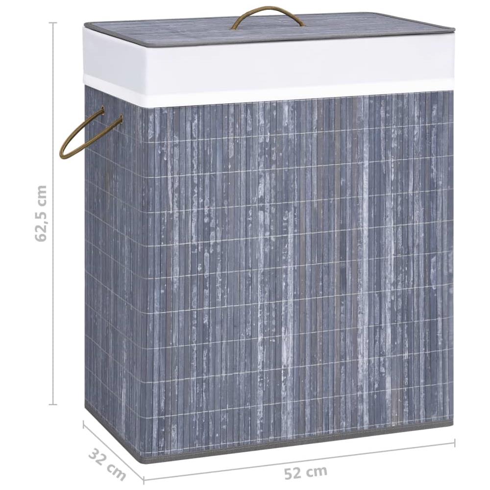 Cesto Portabiancheria in Bambù a 2 Sezioni Grigio 100 L - Foto 8