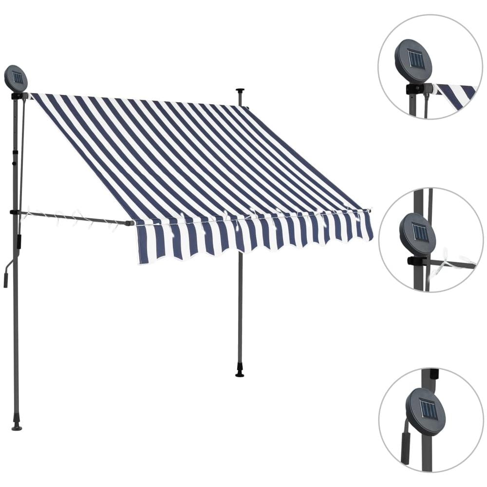 Tenda da Sole Retrattile Manuale con LED 100 cm Blu e Bianca - Foto 2