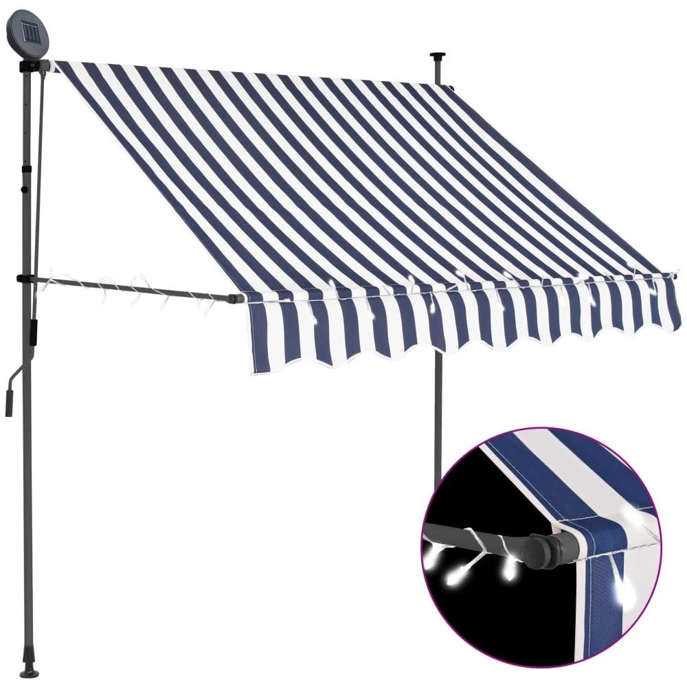 Tenda da Sole Retrattile Manuale con LED 100 cm Blu e Bianca - Foto 1