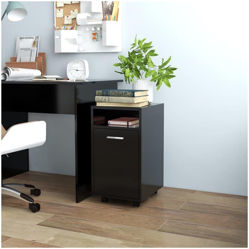 Credenza con Ruote Nera 33x38x60 cm in Legno Multistrato - Foto 1