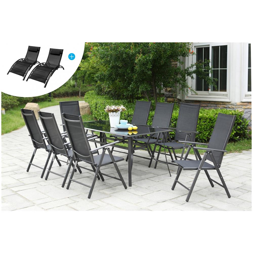 Rimini Salotto Da Giardino In Alluminio 8 Poltrone + Duo Sedie A Sdraio In Textilene Nero - Foto 2