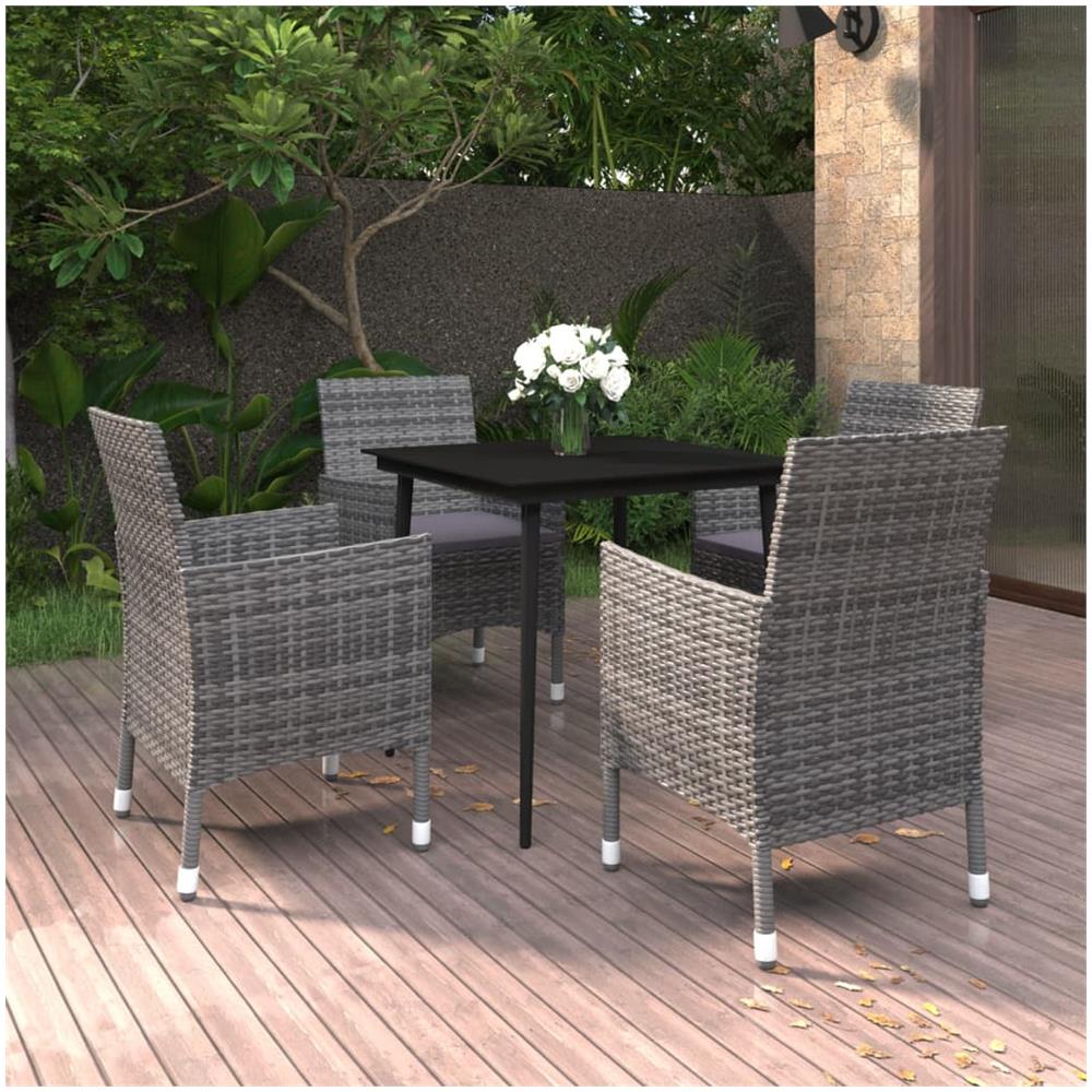 Set Da Pranzo Per Giardino 5 Pz Con Cuscini Polyrattan E Vetro - Foto 1