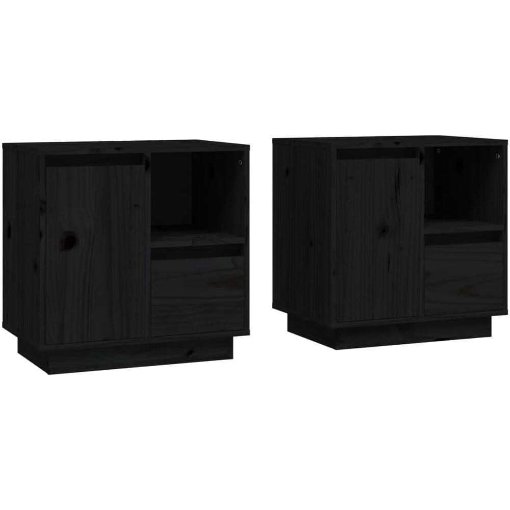 Comodini 2 Pz Neri 50x34x50 Cm In Legno Massello Di Pino - Foto 2