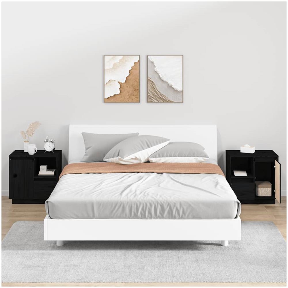 Comodini 2 Pz Neri 50x34x50 Cm In Legno Massello Di Pino - Foto 1