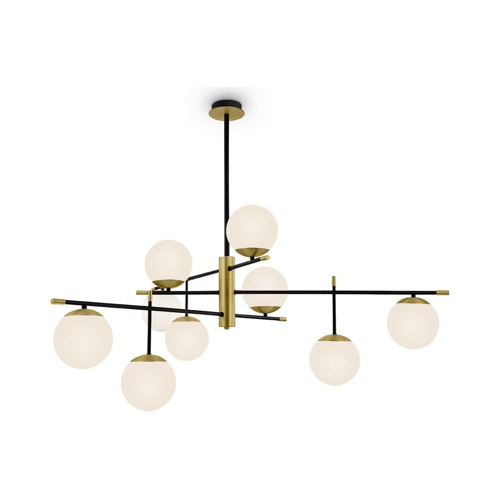 Lampadario Contemporanea Nostalgia Metallo Oro Opaco 9 Luci Diffusori Bianchi - Foto 1