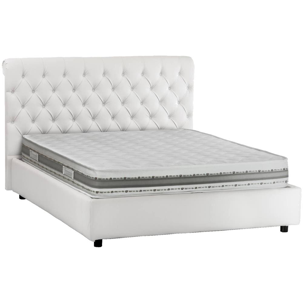 Letto Matrimoniale Claretta, Letto Contenitore E Testata In Ecopelle, 100% Made In Italy, Apertura Frontale, Bianco, Adatto A Materasso Da 160x190 Cm - Foto 2