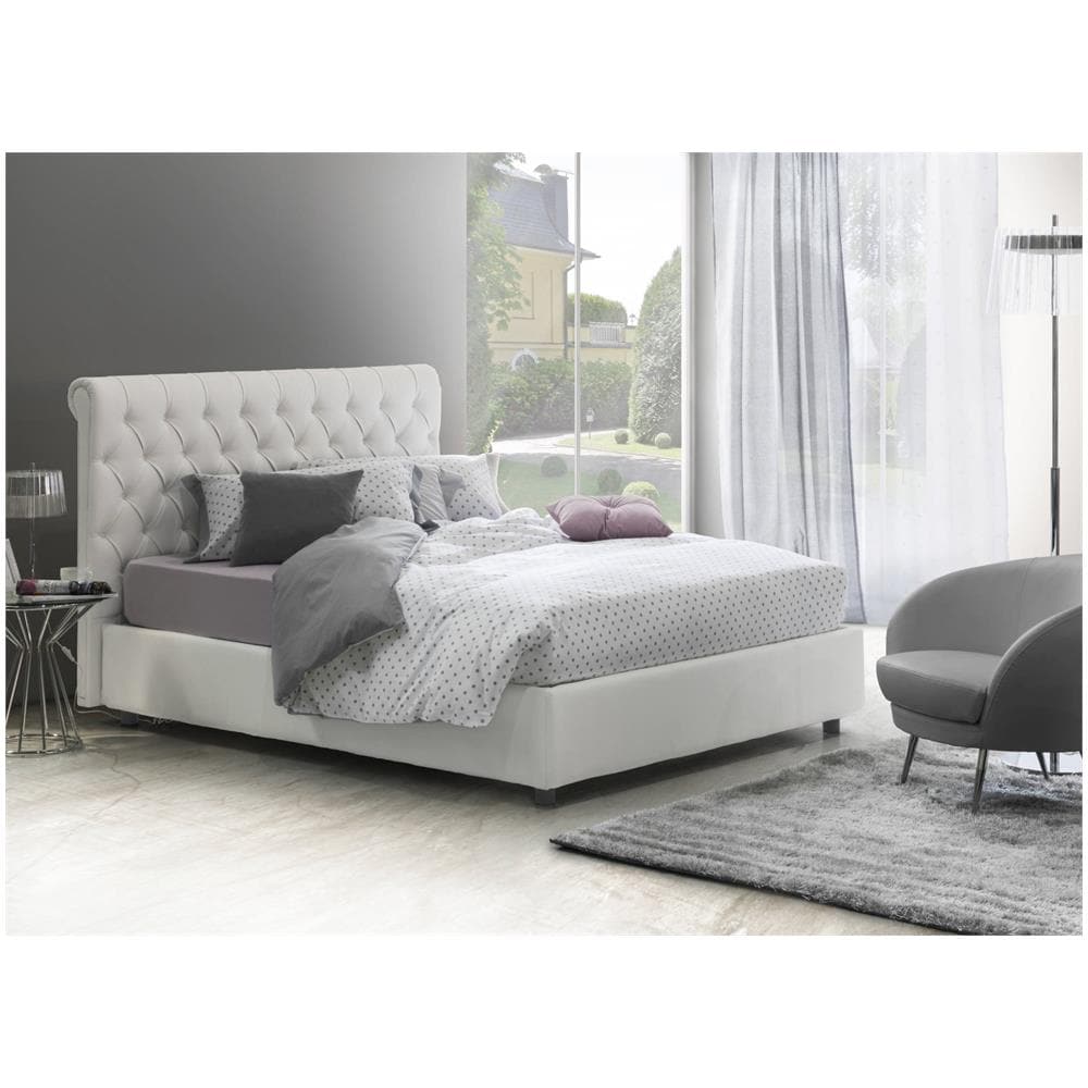 Letto Matrimoniale Claretta, Letto Contenitore E Testata In Ecopelle, 100% Made In Italy, Apertura Frontale, Bianco, Adatto A Materasso Da 160x190 Cm - Foto 4