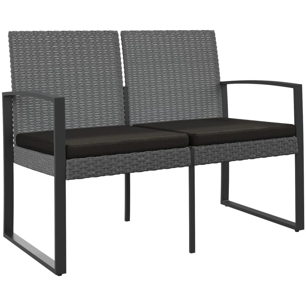 Panca Da Giardino A 2 Posti Con Cuscini Rattan Pp Grigio Scuro - Foto 2