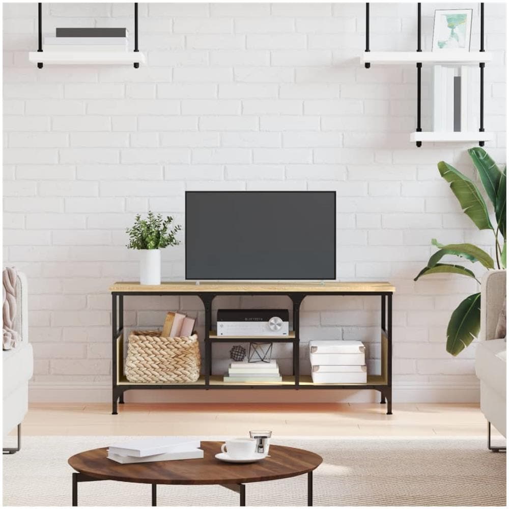 Mobile Tv Rovere Sonoma 100x35x45 Cm Legno Multistrato E Ferro - Foto 1
