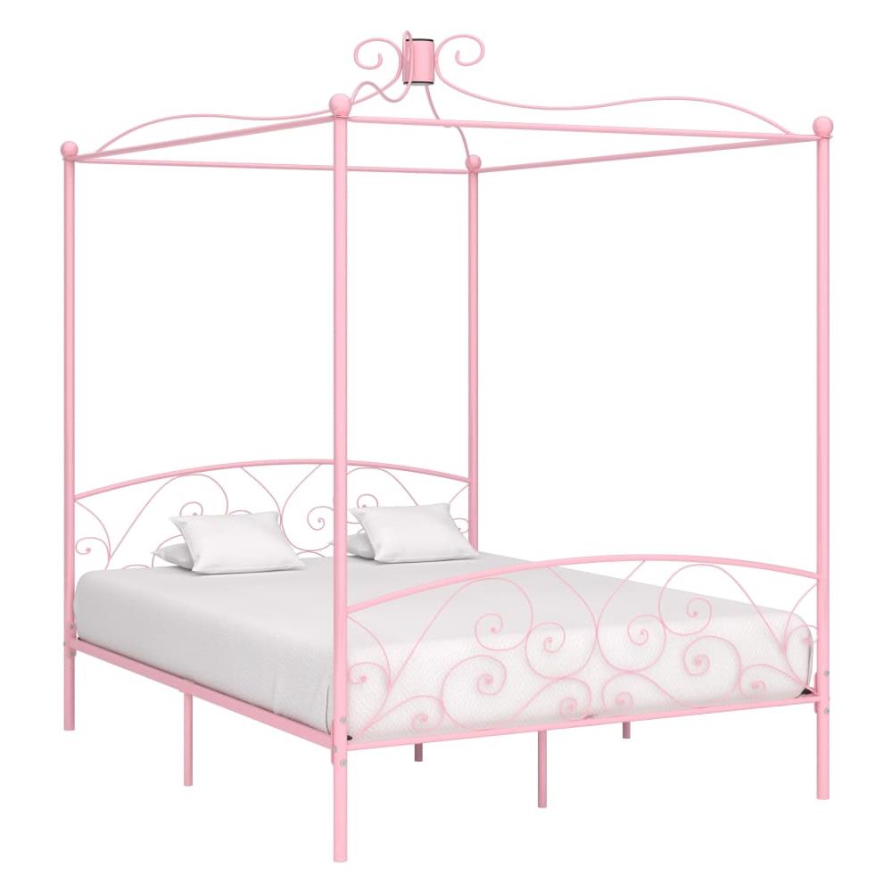 Letto A Baldacchino Rosa In Metallo 160x200 Cm - Foto 1