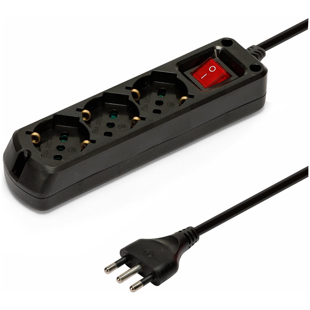 Multipresa 3 Posti Polivalenti Schuko + 10/16a Con Interruttore Cavo 1m E Spina 16a - Foto 1