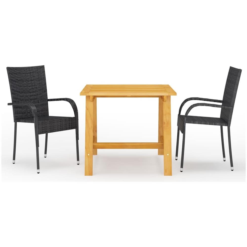 Set Mobili Da Pranzo Per Giardino 3 Pz Nero - Foto 1