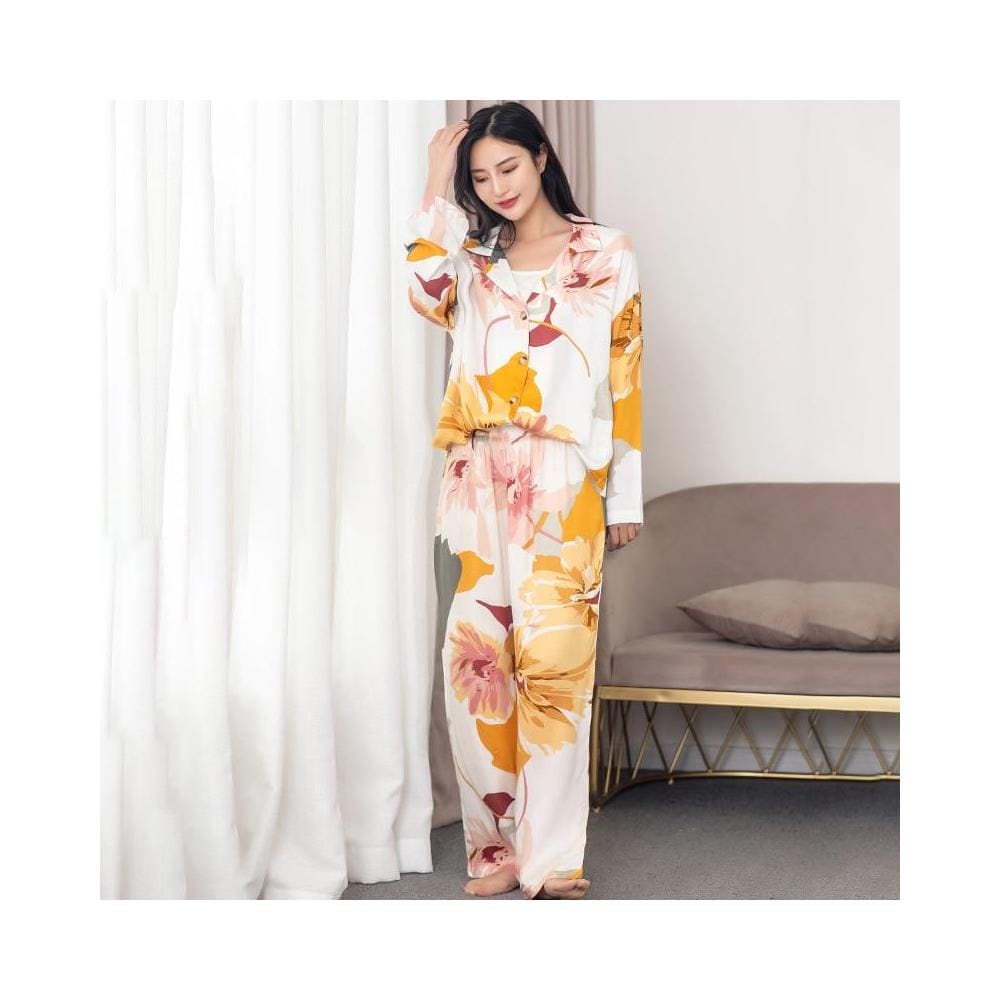 SLOWMOOSE - Pigiama Da Donna Con Pantaloni Corti A Manica Corta Con Foglie  Che Stampano Abiti Casual [ set 2 Pezzi - Lungo-1254 / L] - ePRICE