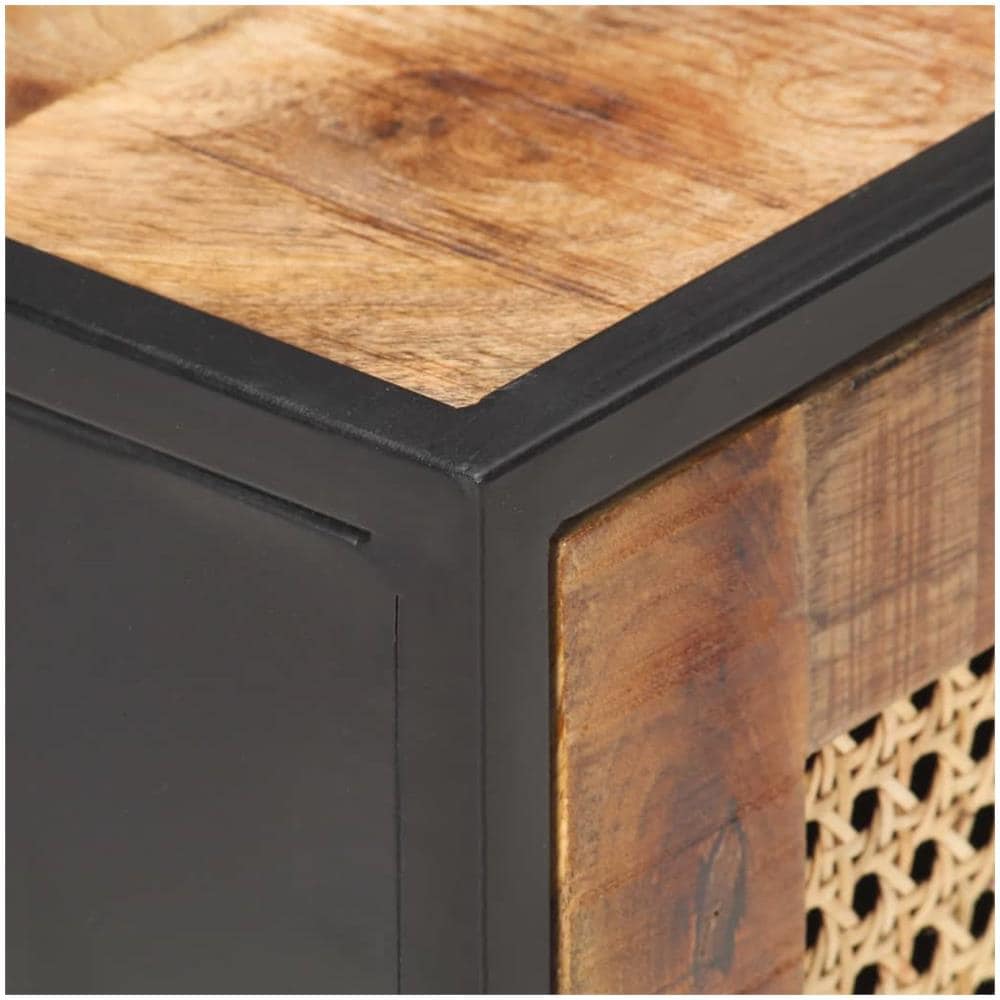 Comodino 40x30x50 Cm Legno Di Mango Grezzo E Canna Naturale - Foto 2