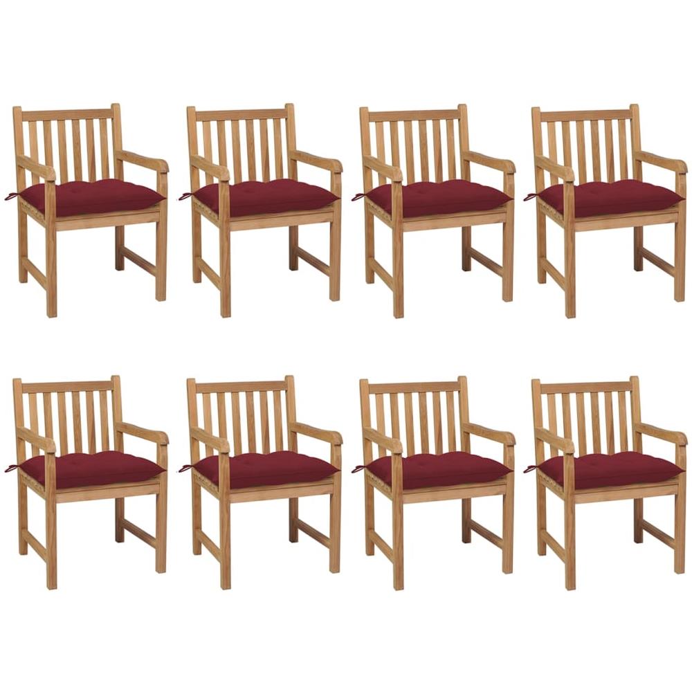 Sedie da Giardino 8 pz con Cuscini Rosso Vino Massello di Teak - Foto 1