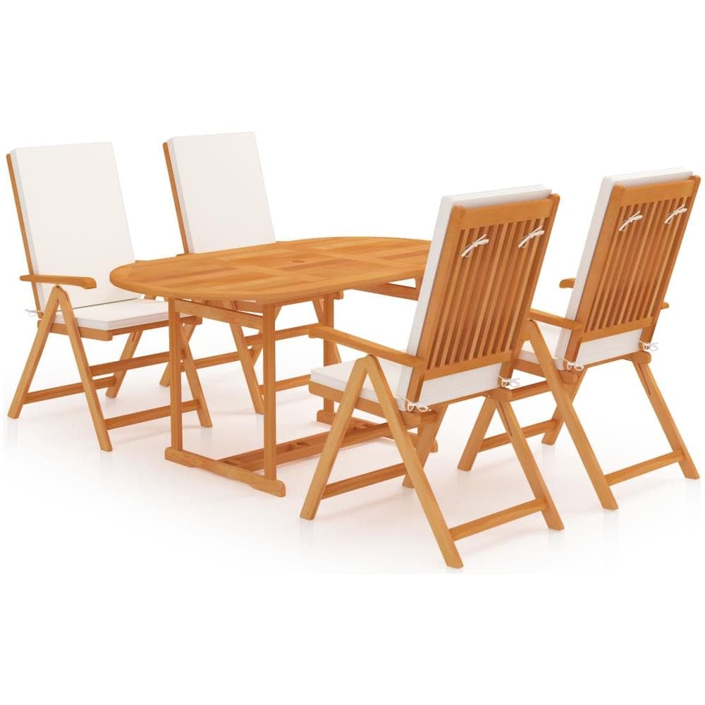 Set da Pranzo da Giardino 5 pz con Cuscini in Legno di Teak - Foto 1
