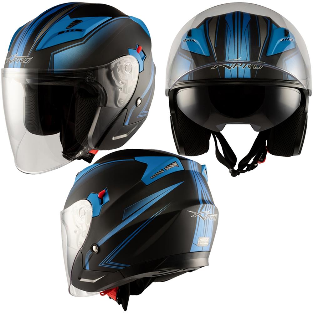 Casco Moto Jet Scooter Doppia Visiera Certificato Ece22-05 Nero Opaco Blu M - Foto 10