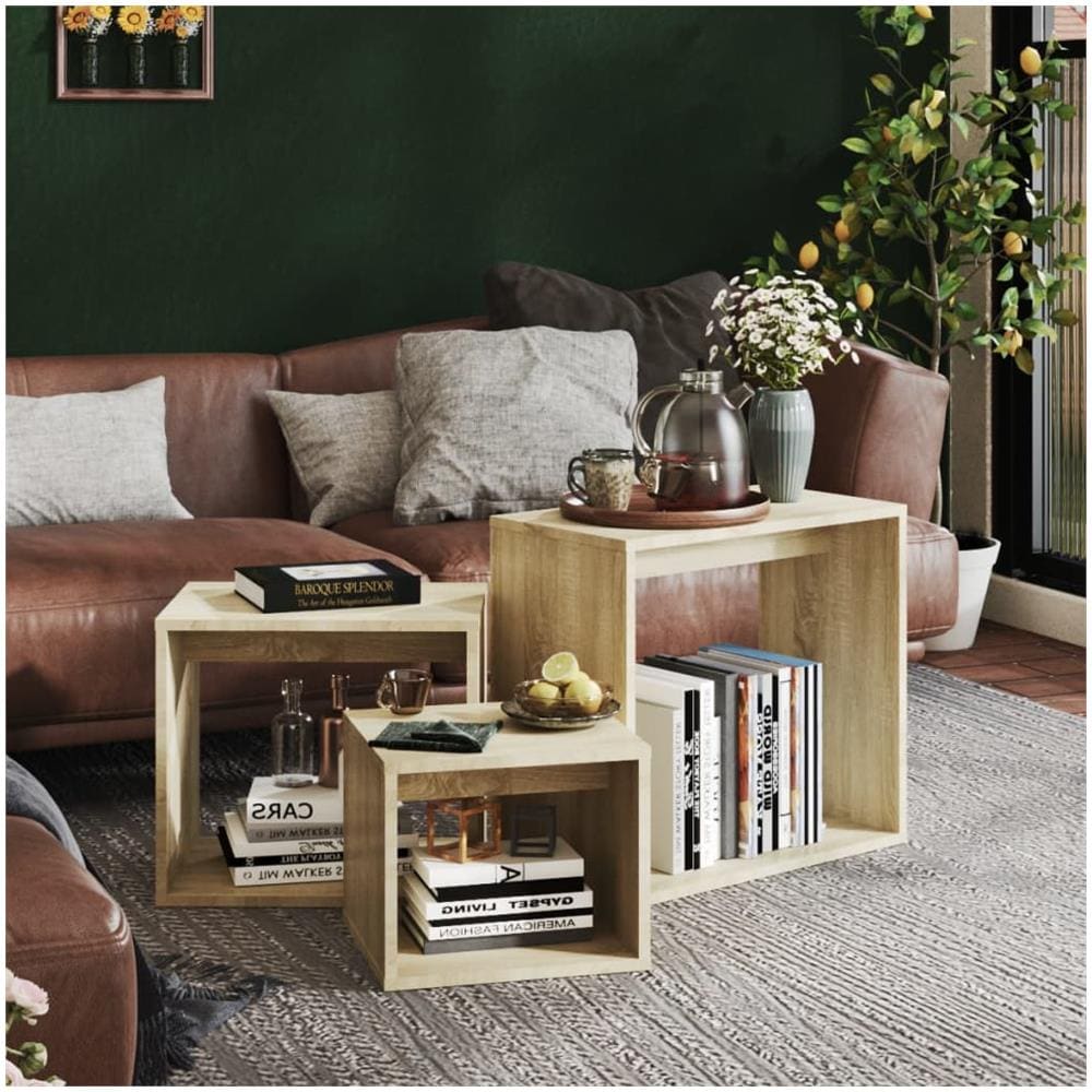 Tavolini Impilabili 3 Pz Rovere Sonoma In Truciolato - Foto 3