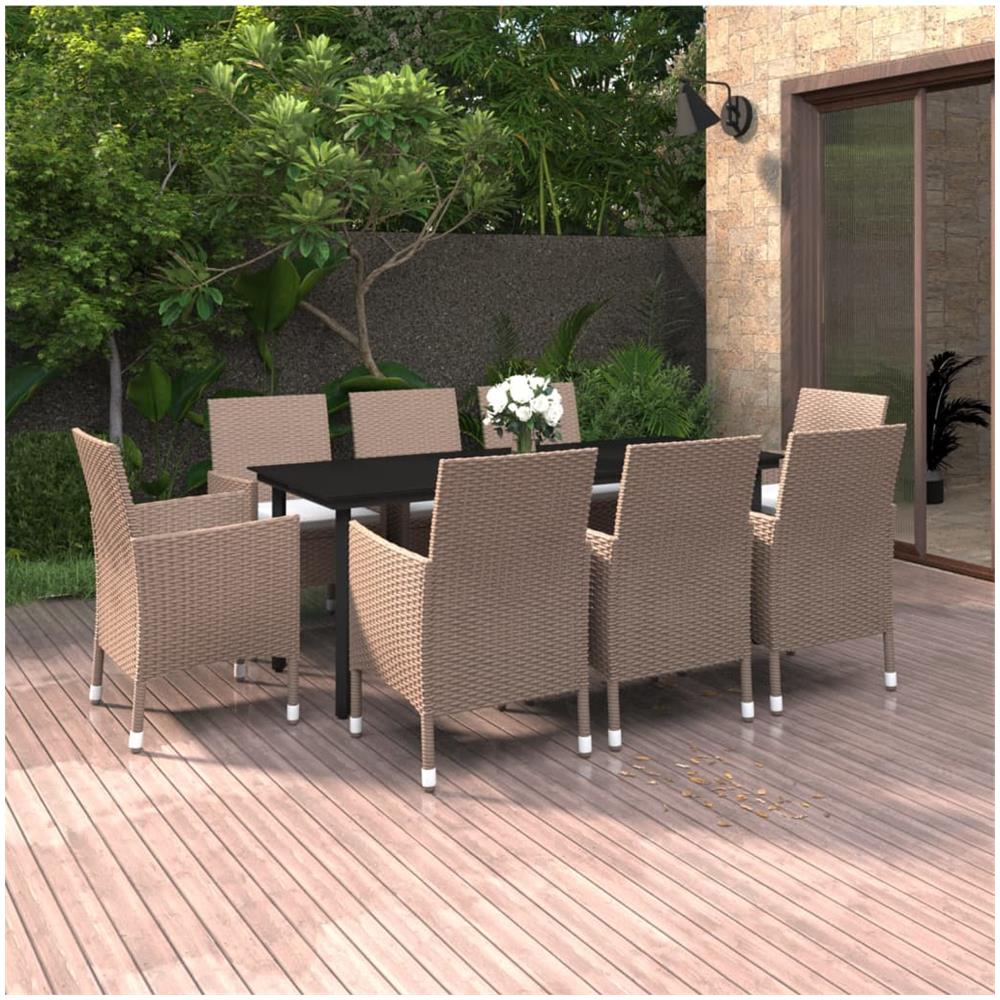 Set Da Pranzo Da Giardino E Cuscini 9 Pz In Polyrattan E Vetro - Foto 1