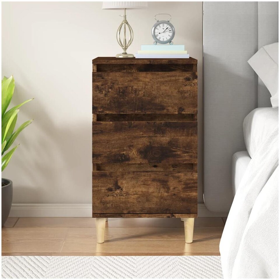 VidaXL Credenza In Legno Multistrato – Rovere Fumo 40x35x70 Cm – Mobiletto Portaoggetti Con Ante E Gambe In Ferro