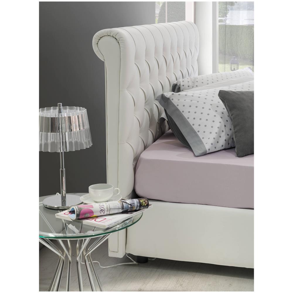 Letto Matrimoniale Claretta, Letto Contenitore E Testata In Ecopelle, 100% Made In Italy, Apertura Frontale, Bianco, Con Incluso Materasso Da 160x190 Cm - Foto 2