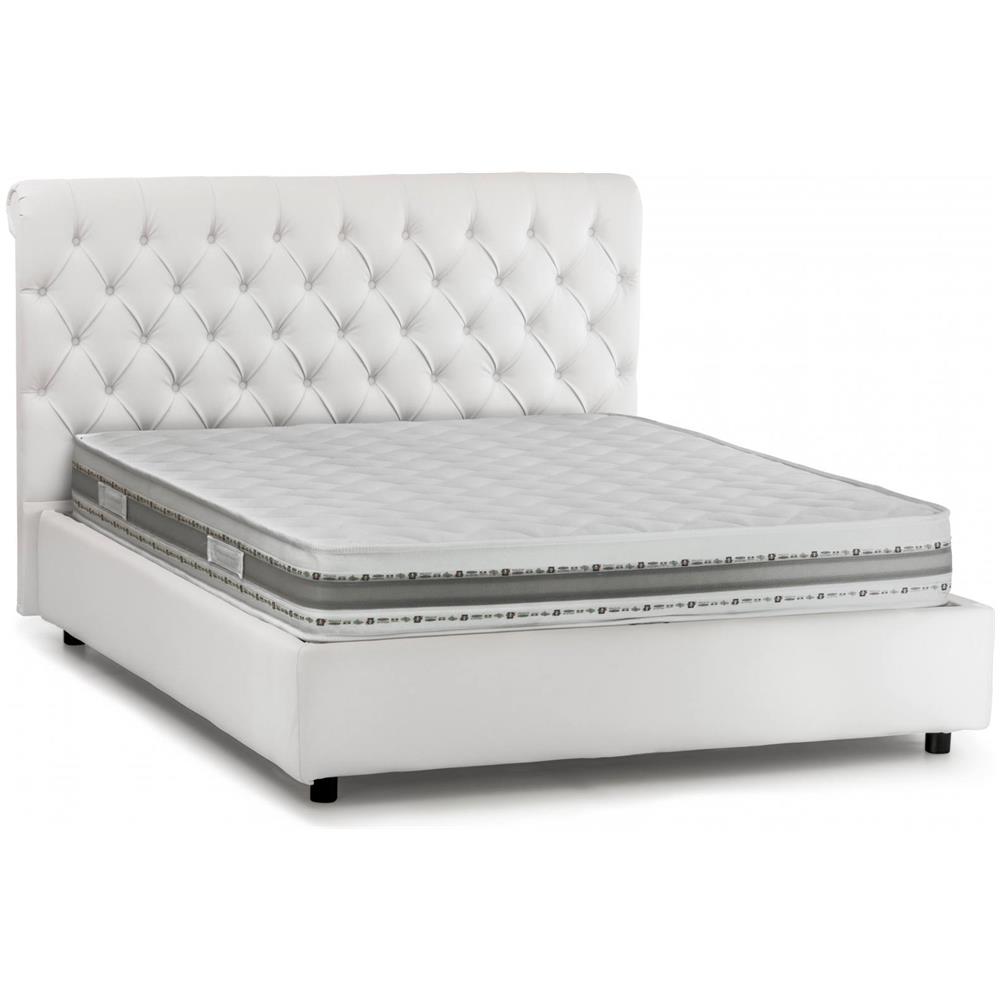Letto Matrimoniale Claretta, Letto Contenitore E Testata In Ecopelle, 100% Made In Italy, Apertura Frontale, Bianco, Con Incluso Materasso Da 160x190 Cm - Foto 4
