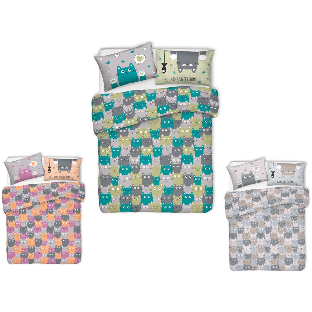 Copripiumino Sacco Piumone Pensieri Delicati Cotone Disegno Happy Cat Matrimoniale Grigio - Foto 2