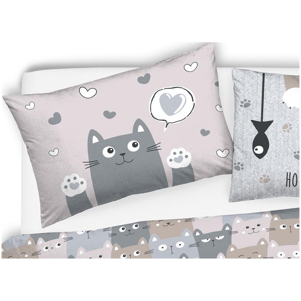 Copripiumino Sacco Piumone Pensieri Delicati Cotone Disegno Happy Cat Matrimoniale Grigio - Foto 5