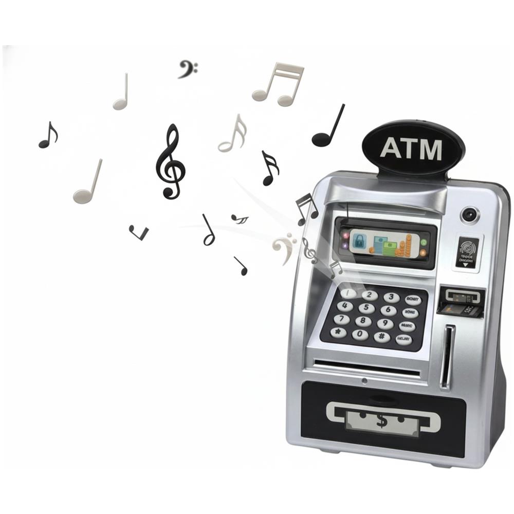 Salvadanaio ATM cassaforte interattiva pin banconote argento e nero - Foto 2