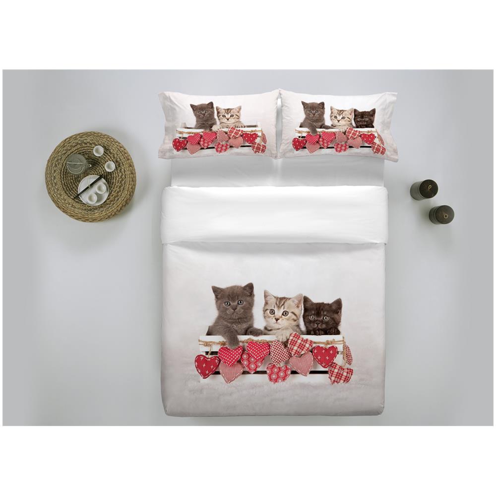 Copripiumino In 100% Cotone Stampa Digitale Modello Fresh Dis. 33 Micio Singolo Micio - Foto 2