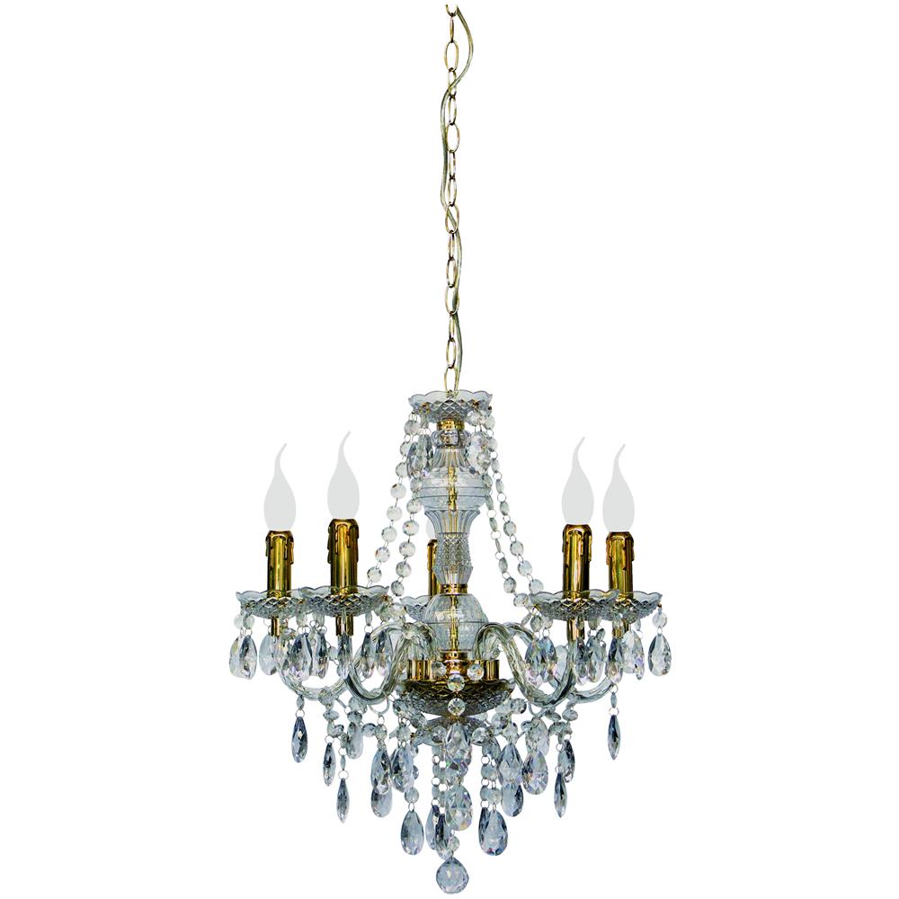 Lampadario Classico Realitytrio Vetro Acrilico 5 Luci 55cm Ottone - Foto 1