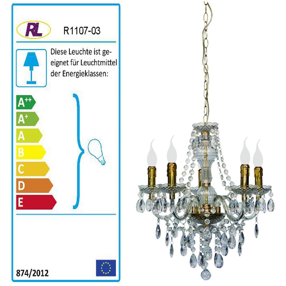 Lampadario Classico Realitytrio Vetro Acrilico 5 Luci 55cm Ottone - Foto 2