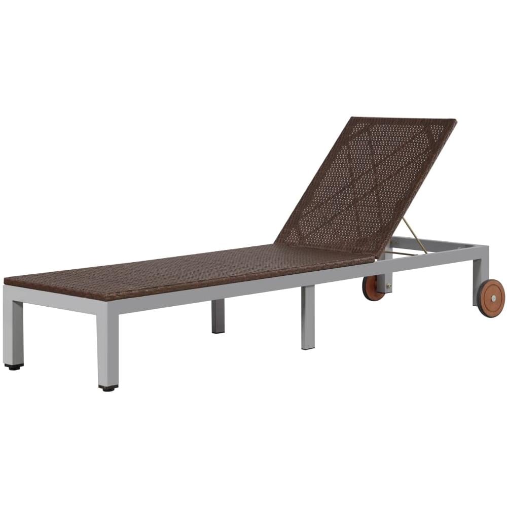Lettino Prendisole con Ruote in Polyrattan Marrone - Foto 1