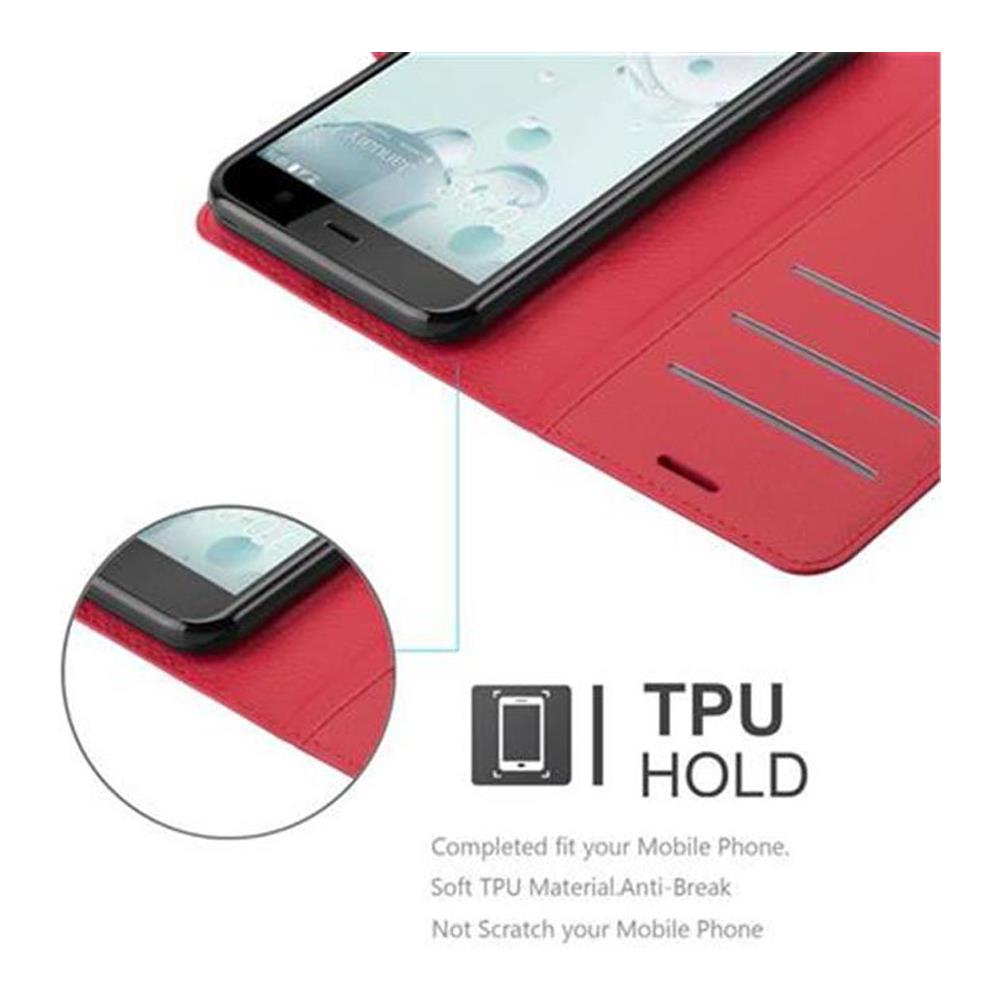 Custodia Compatibile Con Htc U Play In Rosso Carminio - Coperchio Protettiva Con Chiusura Magnetica, Funzione Stand E Tasca Per Le Carte - Foto 2