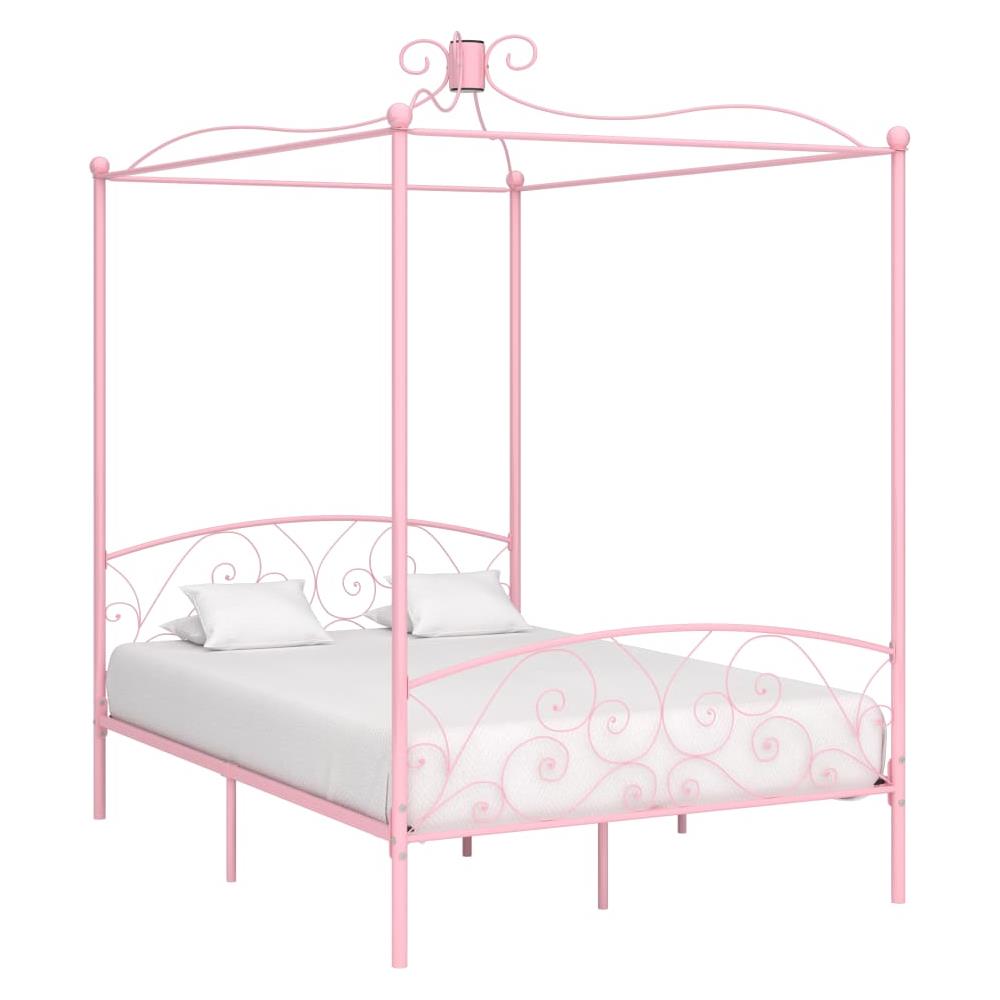 Letto A Baldacchino Rosa In Metallo 140x200 Cm - Foto 1