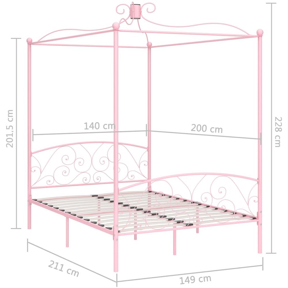 Letto A Baldacchino Rosa In Metallo 140x200 Cm - Foto 8