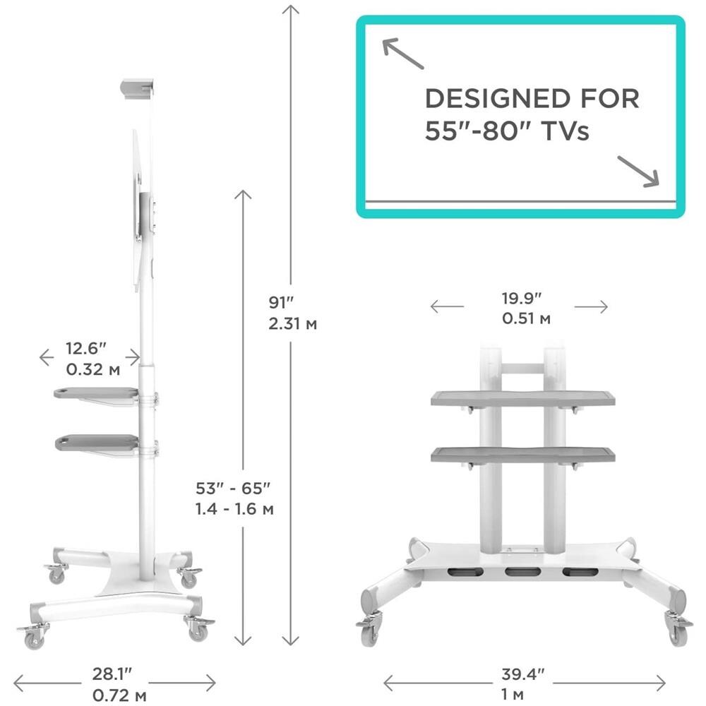 Supporto Tv Da Pavimento Per Schermi 55 - 80 Pollici Lcd Led Qled - Carrello Porta Tv Universale Vesa Max. 800x500 Mm Ts18-81 - Foto 2