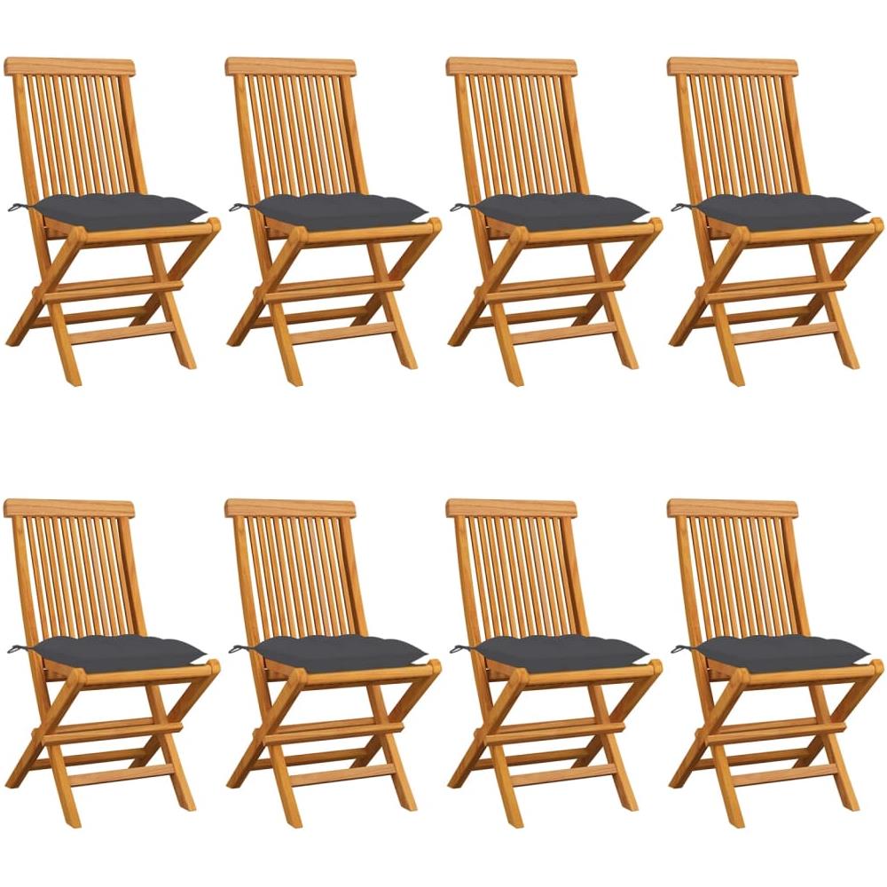 Sedie Da Giardino Con Cuscini Antracite 8 Pz Massello Di Teak - Foto 1