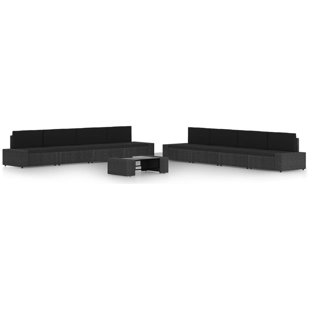 Set Divani da Giardino 9 pz con Cuscini in Polyrattan Nero - Foto 1