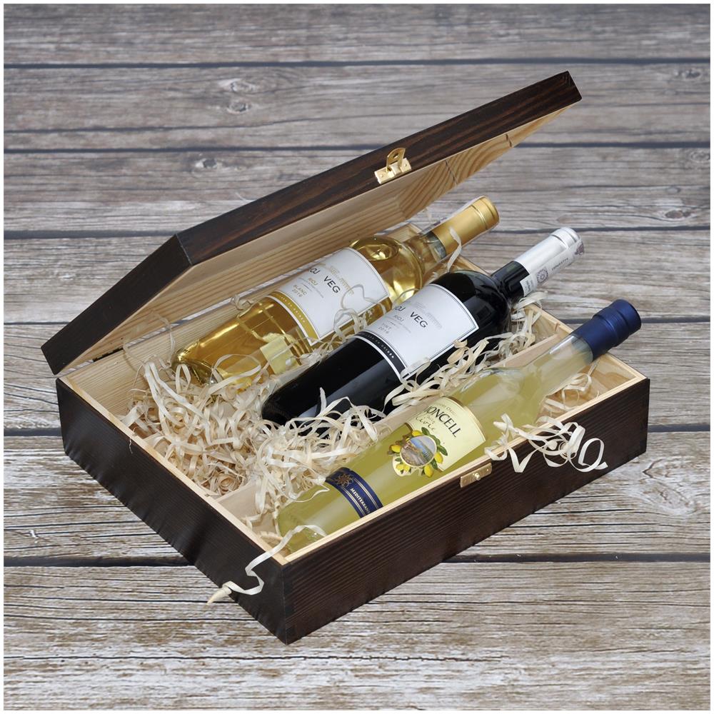 Marrone Scatola In Legno Vino | 3 Bottiglie | 35 X 30 X 10 Cm | Divisori Rimovibili | Coperchio E Serratura | Cassetta Confezione Perfetta Per Decoupage Stoccaggio Decorazione, Regalo - Foto 5