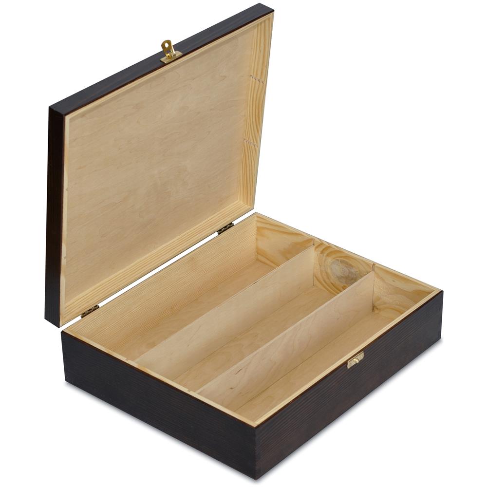 Marrone Scatola In Legno Vino | 3 Bottiglie | 35 X 30 X 10 Cm | Divisori Rimovibili | Coperchio E Serratura | Cassetta Confezione Perfetta Per Decoupage Stoccaggio Decorazione, Regalo - Foto 1