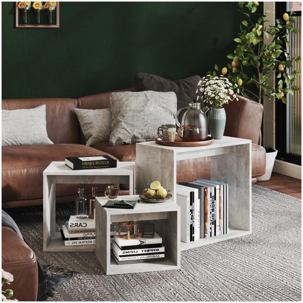 Tavolini Impilabili 3 Pz Grigio Cemento In Truciolato - Foto 3