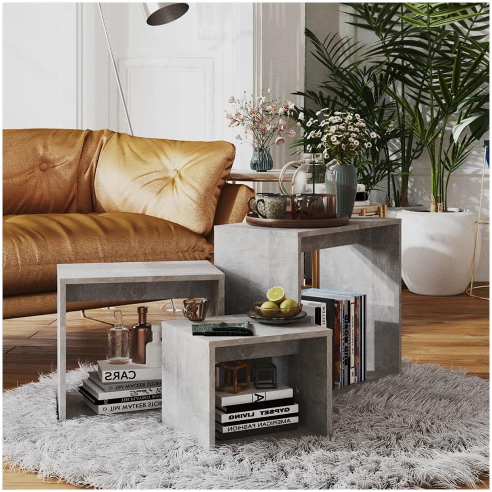 Tavolini Impilabili 3 Pz Grigio Cemento In Truciolato - Foto 1